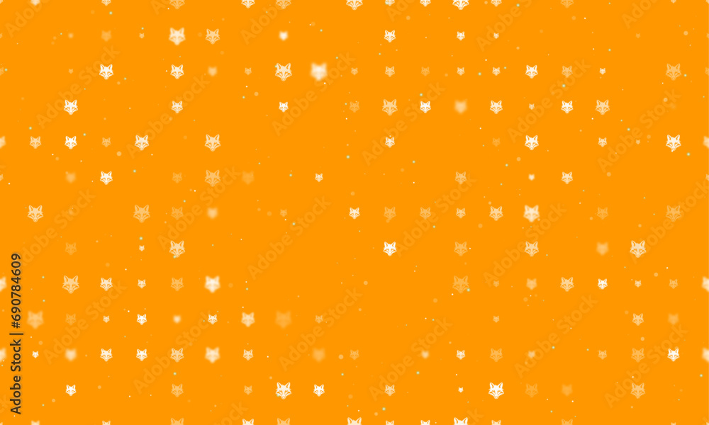 Poster seamless background pattern of evenly spaced white fox's head symbols of different sizes and opacity