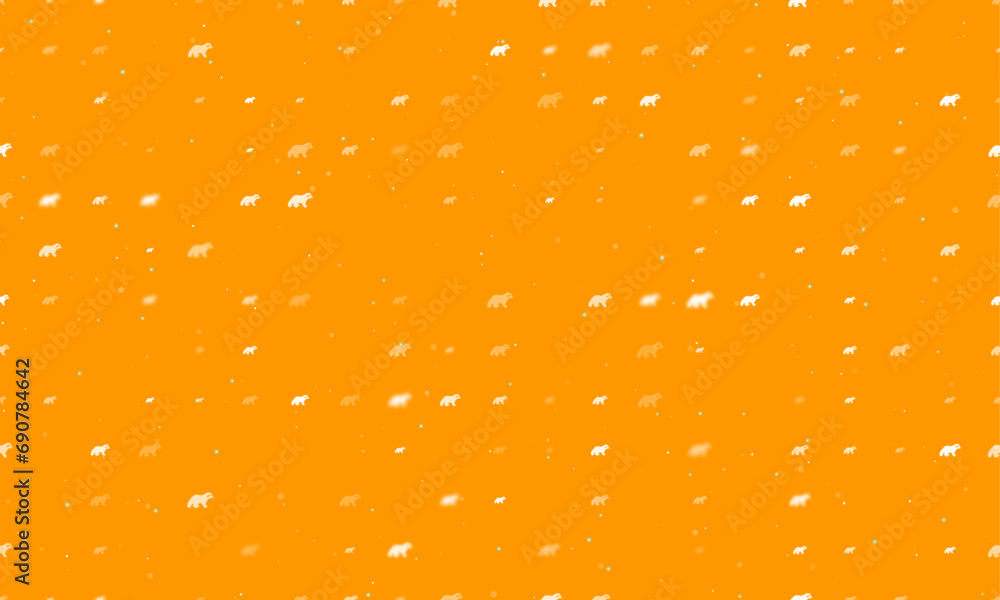 Poster seamless background pattern of evenly spaced white raccoon symbols of different sizes and opacity. v