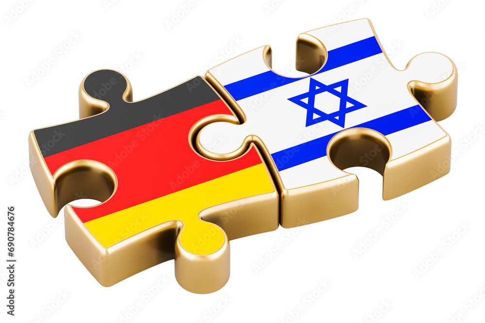 Aufkleber israel and germany puzzles from flags, relation concept. 3d rendering isolated on transparent backgr