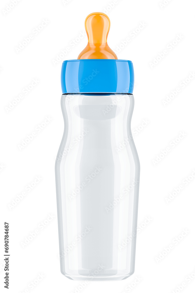 Poster empty baby bottle, 3d rendering isolated on transparent background