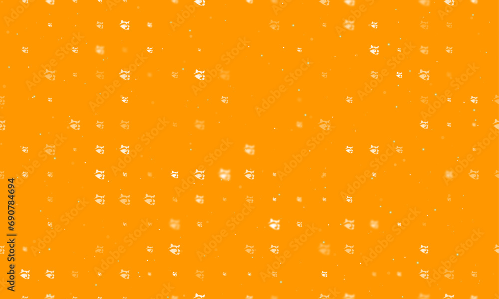 Poster seamless background pattern of evenly spaced white raccoon head symbols of different sizes and opaci
