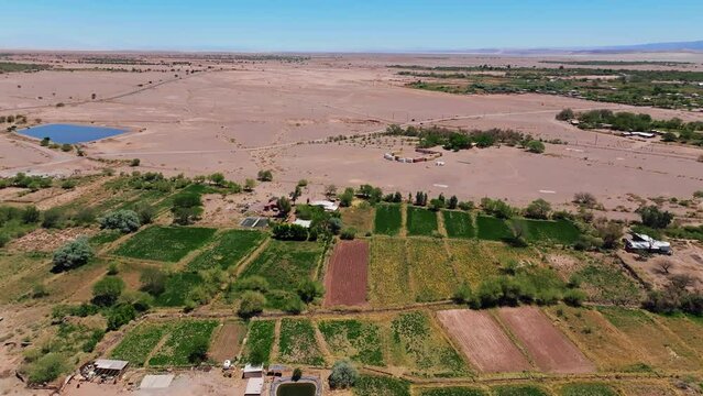 Vilarejo com agricultura familiar cercado pelo deserto mais &aacute;rido do planeta. Atacama, Chile.