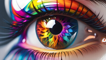 Creative multi-colored eye of the human eyeball, showing creativity and artistic expression of...