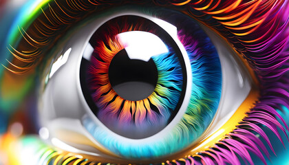 Creative multi-colored eye of the human eyeball, showing creativity and artistic expression of...