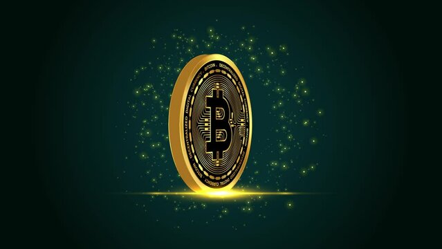 Gold Bitcoin rotating 3d, crypto currency motion graphics cartoon animation background backdrop loop