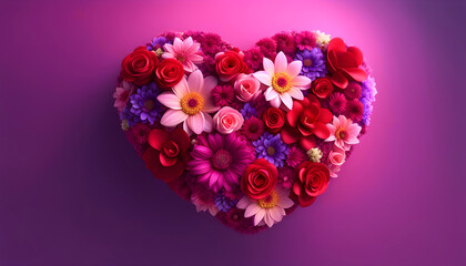 Fototapeta premium Heart shaped flowers with copy space for Mother's Day, Valentine's Day, Wedding Holiday Card,