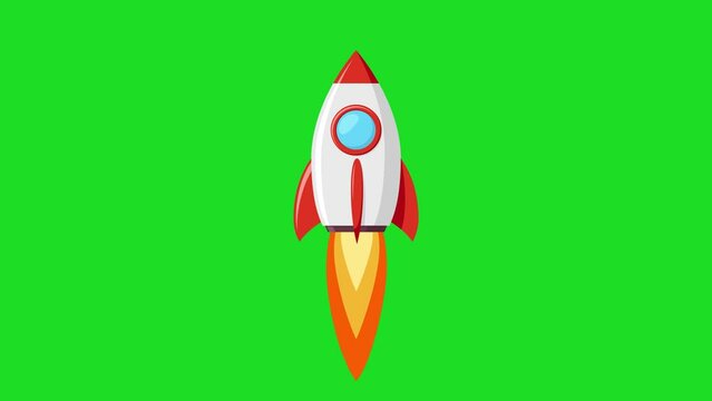 Rocket launching. spaceship boosting cartoon animation 4k green screen background