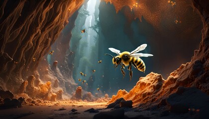 bee in a cave - obrazy, fototapety, plakaty