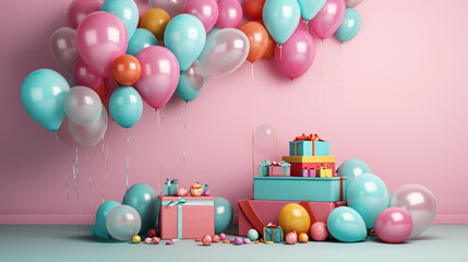 Fototapeta na wymiar Bright and Colorful Birthday Party Mockup