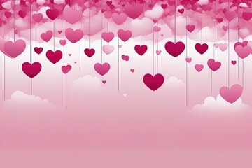 A playful pink background adorned with pink and white hearts of various shapes and sizes arranged in a random pattern