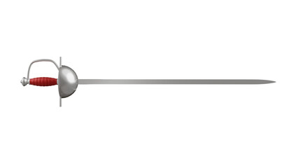 Foil sword with red handle isolated on transparent and white background. Sword concept. 3D render