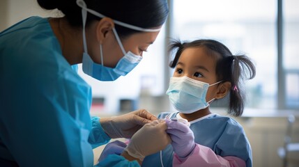 A caring school nurse assists a young student. Generative AI.