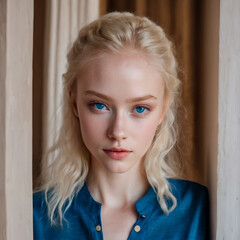 
Capturing the unique beauty of a young and stunning albino blonde girl with blue eyes, this portrait highlights her distinctive features with grace and elegance.