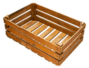 Old wooden box for storing fruit on an isolated background.
