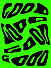 Print idea with distorted typography for notebook. T-shirt print suggestion. Green decorative wallpaper and distorted letters.