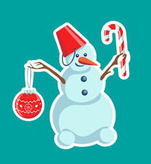 Merry snowman with Christmas bauble candy cane