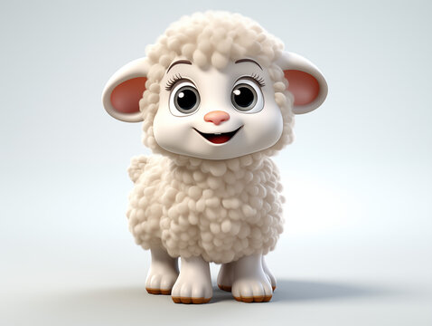 Happy cute sheep cartoon character isolated on white background