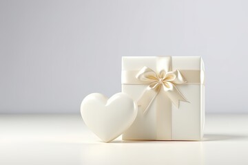 Gift concept with white heart - obrazy, fototapety, plakaty