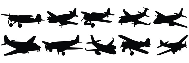 Plane silhouettes set, large pack of vector silhouette design, isolated white background
