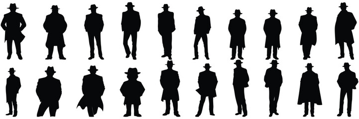 Retro mafia silhouettes set, large pack of vector silhouette design, isolated white background - obrazy, fototapety, plakaty