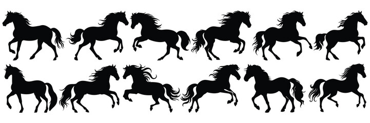 Horse silhouettes set, large pack of vector silhouette design, isolated white background