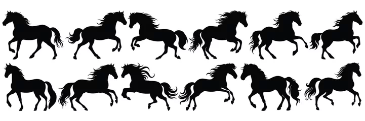 Fotobehang Horse silhouettes set, large pack of vector silhouette design, isolated white background © FutureFFX