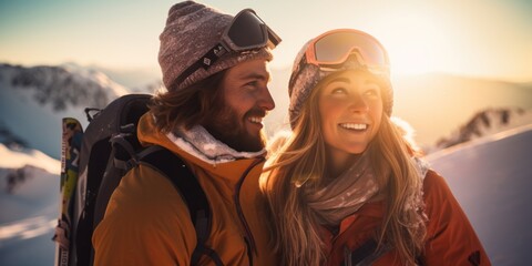 Fototapeta premium Snowy Bliss in Mountain Sunset