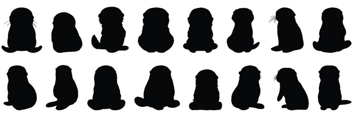 Otter silhouettes set, large pack of vector silhouette design, isolated white background