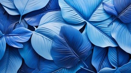 paper background with blue tropical leaves, a lot of isolated negative space, in the style of monochromatic realism