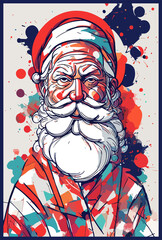 an abstract illustration painting of a portrait of santa claus at christmas