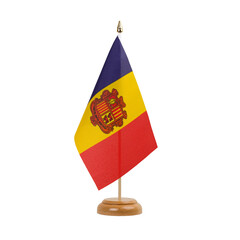 Andorra Flag, small wooden andorran table flag, isolated, alpha channel transparency, png
