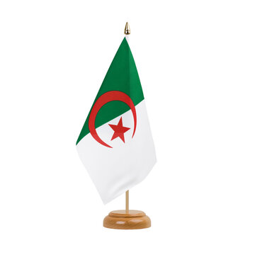 Algeria Flag, small wooden algerian table flag, isolated, alpha channel transparency, png