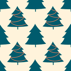 Obraz premium Christmas background with green trees on a white background. Seamless pattern.For textiles, gift wrapping.