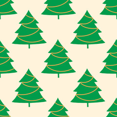 Christmas background with green trees on a white background. Seamless pattern.For textiles, gift wrapping.