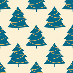 Christmas background with green trees on a white background. Seamless pattern.For textiles, gift wrapping.