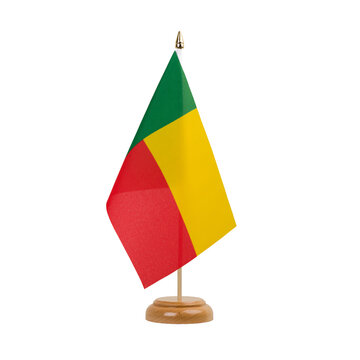 Benin Flag, small wooden beninese table flag, isolated, alpha channel transparency, png