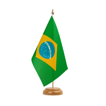 Brazil Flag, small wooden brazilian table flag, isolated, alpha channel transparency, png