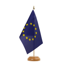 European Union EU Flag, small wooden european table flag, isolated, alpha channel transparency, png