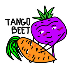 Tango dancing carrot and beetroot. NICE AND CUTE CARTOON VECTOR ILLUSTRATION