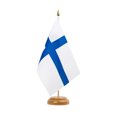 Finland Flag, small wooden finnish table flag, isolated, alpha channel transparency, png