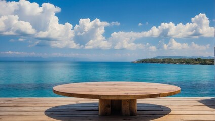 Obraz premium Wooden Table with Sea View to Display Your Products