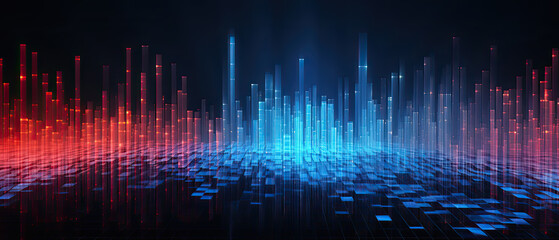 Ups and downs in high tech data energy grids with red and blue graphic