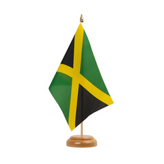 Jamaica Flag, small wooden jamaican, rasta table flag, isolated, alpha channel transparency, png - obrazy, fototapety, plakaty
