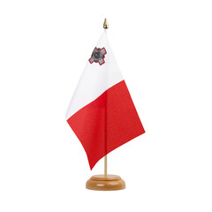 Malta Flag, small wooden maltese table flag, isolated, alpha channel transparency, png
