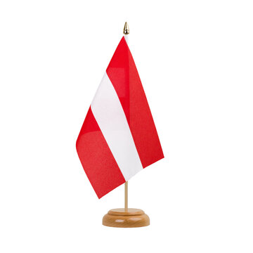 Austria Flag, small wooden austrian table flag, isolated, alpha channel transparency, png