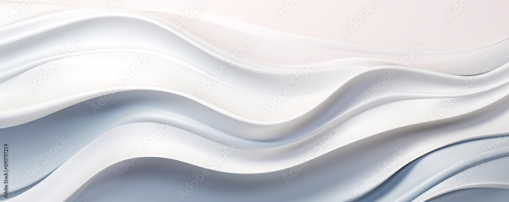 Poster elegant white abstract design with soft curved lines and wavy patterns creating a serene, flowing, a