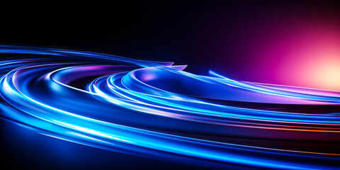 Abstract Blue Light Curves Flowing Against a Dark Background, Creating a Futuristic Neon Glow Wave Concept for Technology and Modern Design - obrazy, fototapety, plakaty