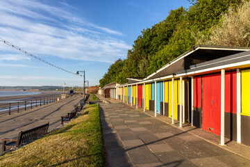 The colourful beach huts near the promenade at Filey, North Yorkshire.