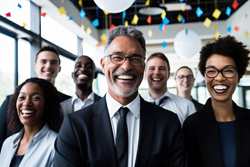 Obraz premium A group of professionals in a business meeting, exhibiting teamwork, collaboration, and a positive work atmosphere.