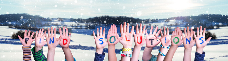 Children Hands Building Word Find Solutions, Winter Background